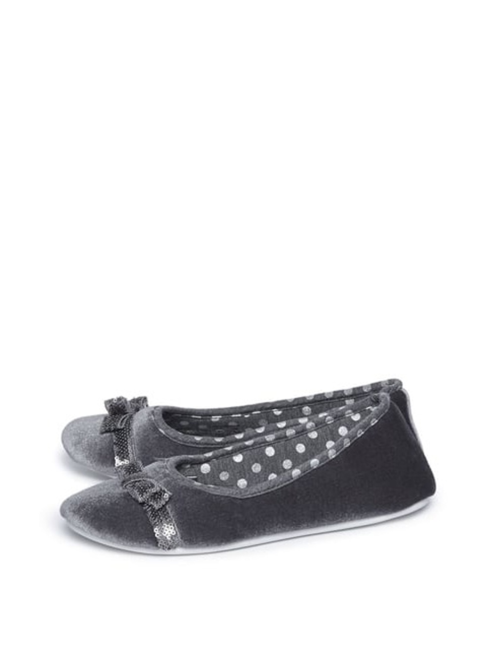 LUNA BLU Grey Velveteen Sequin Bow Slippers - Picture 5 of 5